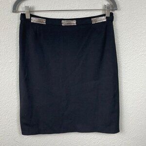 Vertigo Paris Black Pencil Skirt Silver Metal Bars Career Office